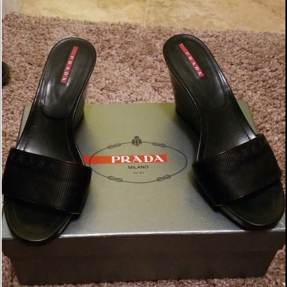 ❌🚫❌NOT FOR SALE!❌🚫❌ Authentic Black Prada Wedge - Picture 2 of 5